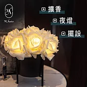 【愛莯】10朵玫瑰花LED夜燈經典黑陶瓷花盆系列(附贈USB充電插頭) 10朵象牙白玫瑰花