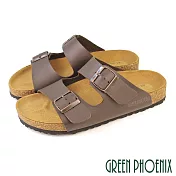 【GREEN PHOENIX】男 拖鞋 二字 雙皮帶釦 平底 臺灣製 EU40 咖啡色