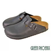 【GREEN PHOENIX】男 穆勒鞋 半拖鞋 懶人拖鞋 包頭拖鞋 皮帶釦 臺灣製 EU40 黑色