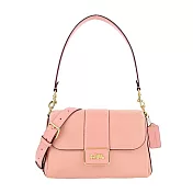COACH 方形LOGO 荔枝紋皮革手提/斜背兩用包- 糖果粉