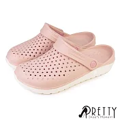 【Pretty】女 洞洞鞋 雨鞋 涼鞋 拖鞋 兩穿式 輕量 防水 台灣製 JP22 粉紅色