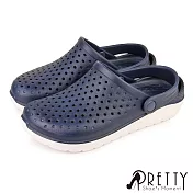 【Pretty】女 洞洞鞋 雨鞋 涼鞋 拖鞋 兩穿式 輕量 防水 台灣製 JP22 藍色