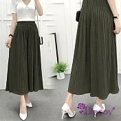 【Decoy】百摺雪紡*彈性輕薄寬鬆八分褲裙寬褲 綠