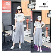 【Decoy】百摺雪紡*彈性輕薄寬鬆八分褲裙寬褲 灰