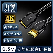山澤 HDMI 2.1版8K60Hz高畫質高速影音延長線 公對母/0.5M