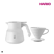 【HARIO】 純白系列 V60白色02磁石濾杯 + V60不鏽鋼保溫咖啡壺白PLUS 600