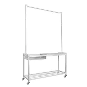 【居家cheaper】多功能落地衣帽架推車80CM寬(附輪組) 衣帽架 衣架組 單桿衣架 吊衣架組 簡約衣架 80CM 大理石白管白輪