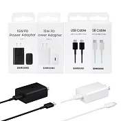 SAMSUNG 原廠 15W快充旅充組1m - 盒裝 (含充電器T1510+3A 雙Type C線DA705)  黑色