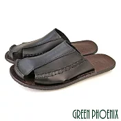 【GREEN PHOENIX】男 穆勒鞋 半拖鞋 張菲鞋 包頭拖鞋 護趾 手工 全真皮 平底 台灣製 EU40 黑色
