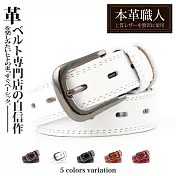 『本革職人』真皮-復古休閒風格針扣式皮帶 -白色