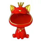 摩達客◉春節開運◉皇冠馬卡龍系設計招財貓開運擺飾(橘/紅二色可選) 紅色