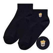 【ONEDER旺達棉品】韓系電繡1/2中統羅紋襪 柔棉刺繡襪 台灣製棉襪- 黑色(珍珠奶茶) GK-A301