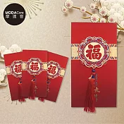 摩達客◉春節開運招財◉高級福字紅金立體金蔥藝術星幻紙質流蘇紅包袋四入組