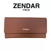 【ZENDAR】限量1折 頂級小牛皮十字紋翻蓋長夾 米蘭系列 全新專櫃展示品 (琥珀色 送禮盒提袋)