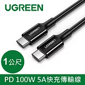 綠聯 PD 100W 5A快充充電線/傳輸線Type-C對Type-C 黑色 (1公尺)