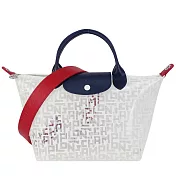 LONGCHAMP LE PLIAGE LGP系列透明PVC短把斜背/手提兩用水餃包(小) 白