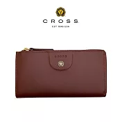 【CROSS】台灣總經銷 限量1折 頂級小牛皮L形超薄拉鍊長夾 蘇菲系列 全新專櫃展示品 (酒紅色 贈禮盒提袋)