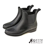 【Pretty】女 雨靴 雨鞋 短靴 切爾西 短筒 防水 側鬆緊帶 台灣製 EU36 黑色