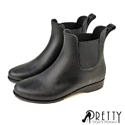 【Pretty】女 雨靴 雨鞋 短靴 切爾西 短筒 防水 側鬆緊帶 臺灣製 EU36 黑色