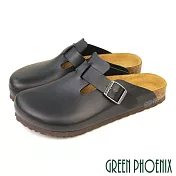 【GREEN PHOENIX】男 穆勒鞋 包頭拖鞋 半拖鞋 懶人拖鞋 皮帶釦 台灣製 EU41 黑色