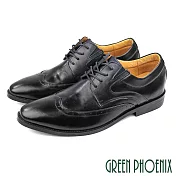 【GREEN PHOENIX】男 紳士皮鞋 商務皮鞋 德比鞋 煙燻漸層 全真皮 綁帶 台灣製 EU41 黑色