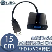 UniSync 高畫質FHD轉VGA母鍍金轉接器 黑/15CM