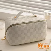 【iSFun】英倫風琴＊多功能手提盥洗收納化妝包  方格白