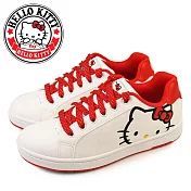 【HELLO KITTY】女 休閒鞋 板鞋 凱蒂貓 蝴蝶結膠印 刺繡 百搭 綁帶 平底 JP23 白紅色