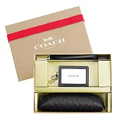 COACH 浮雕C LOGO PVC筆袋/證件夾兩件禮盒組- 黑