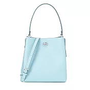 COACH 素面皮革水桶包-天空藍