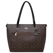 COACH  質感皮革拉鍊托特包 咖啡