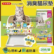 日本Unicharm嬌聯-Ag銀離子1週間長效瞬吸乾爽寵物消臭大師貓尿墊-自然皂香(黃)大容量20片/袋(本品不含貓砂盆)