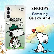 史努比/SNOOPY 正版授權 三星 Samsung Galaxy A14 5G 漸層彩繪空壓手機殼 (郊遊)