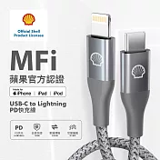 【殼牌】Type-C to Lightning 反光PD充電傳輸線 1M 晶燦銀