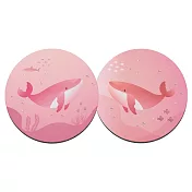 軟式珪藻土吸水杯墊 海洋鯨魚系列 杯墊 (2入/組) (10*10*0.5cm) 粉鯨-圓