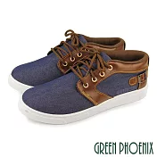 【GREEN PHOENIX】男 休閒鞋 撞色 拼接 造型皮帶釦 綁帶 台灣製 JP25.5 藍色