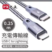 PX大通MFi原廠認證Apple USB-C Type-C to Lightning支援PD快速充電傳輸線0.25米 UCL-0.25G