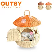 OUTSY藤編外出居家兩用蘑菇貓窩提籃 橘點菇