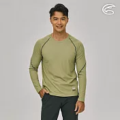 ADISI 男智能纖維超輕速乾長袖圓領上衣AL2221012 (S-2XL)｜排汗快乾 單向導濕 輕量 彈性 機能 休閒 M 乾草綠