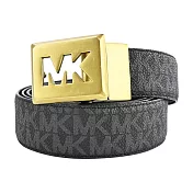 MICHAEL KORS 金釦鏤空LOGO滿版PVC雙面皮帶 黑
