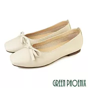 【GREEN PHOENIX】女 娃娃鞋 便鞋 蝴蝶結 芭蕾 平底 通勤 上班 台灣製 US6 米色