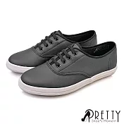 【Pretty】女 休閒鞋 日系 素面 彈性鞋帶 免綁帶 直套式 平底 臺灣製 JP23 黑色