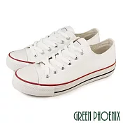 【GREEN PHOENIX】男 帆布鞋 休閒鞋 小白鞋 百搭 綁帶 臺灣製 JP25.5 白色
