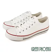 【GREEN PHOENIX】男 帆布鞋 休閒鞋 小白鞋 百搭 綁帶 台灣製 JP26.5 白色