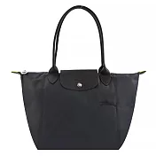 LONGCHAMP LE PLIAGE GREEN系列刺繡長把再生尼龍摺疊水餃包(中) 石墨灰