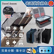 (任選2件超值組)Travel Season-雙主層拉鏈網格多口袋隔層密碼鎖護照證件收納包 黑色*2