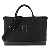 LONGCHAMP BOXFORD系列壓印皮標帆布兩用公事包(小) 黑