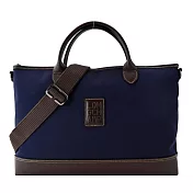 LONGCHAMP BOXFORD系列壓印皮標帆布兩用公事包(小) 深藍