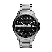 A│X Armani Exchange 城市旅人格紋紳士腕錶-銀X黑