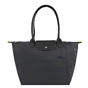 LONGCHAMP LE PLIAGE GREEN系列刺繡長把再生尼龍摺疊水餃包(大) 石墨灰